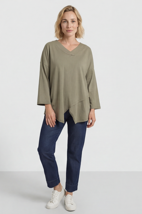 Trecia V-Neck Cotton Top Khaki - Image 2