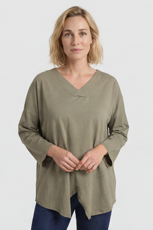 Trecia V-Neck Cotton Top Khaki - Image 3