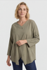 Trecia V-Neck Cotton Top Khaki