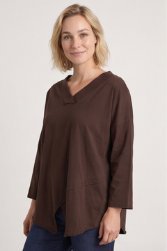 Trecia V-Neck Cotton Top Cocoa