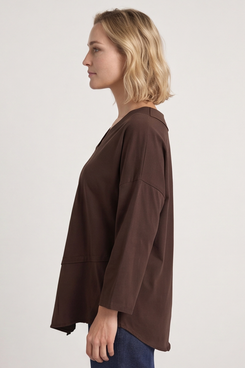 Trecia V-Neck Cotton Top Cocoa - Image 2