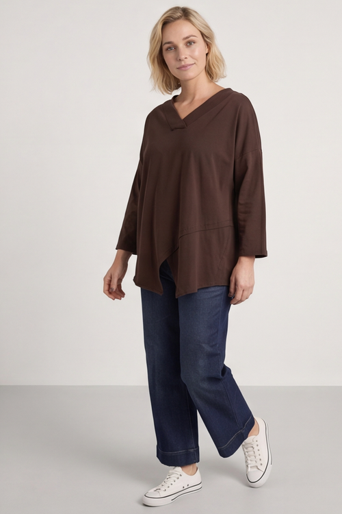 Trecia V-Neck Cotton Top Cocoa - Image 3
