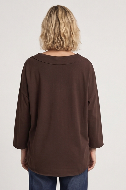 Trecia V-Neck Cotton Top Cocoa - Image 4