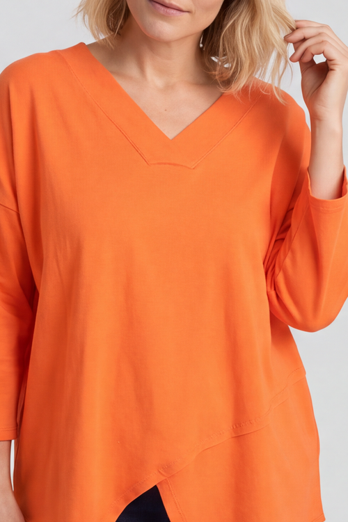Trecia V-Neck Cotton Top Orange - Image 2