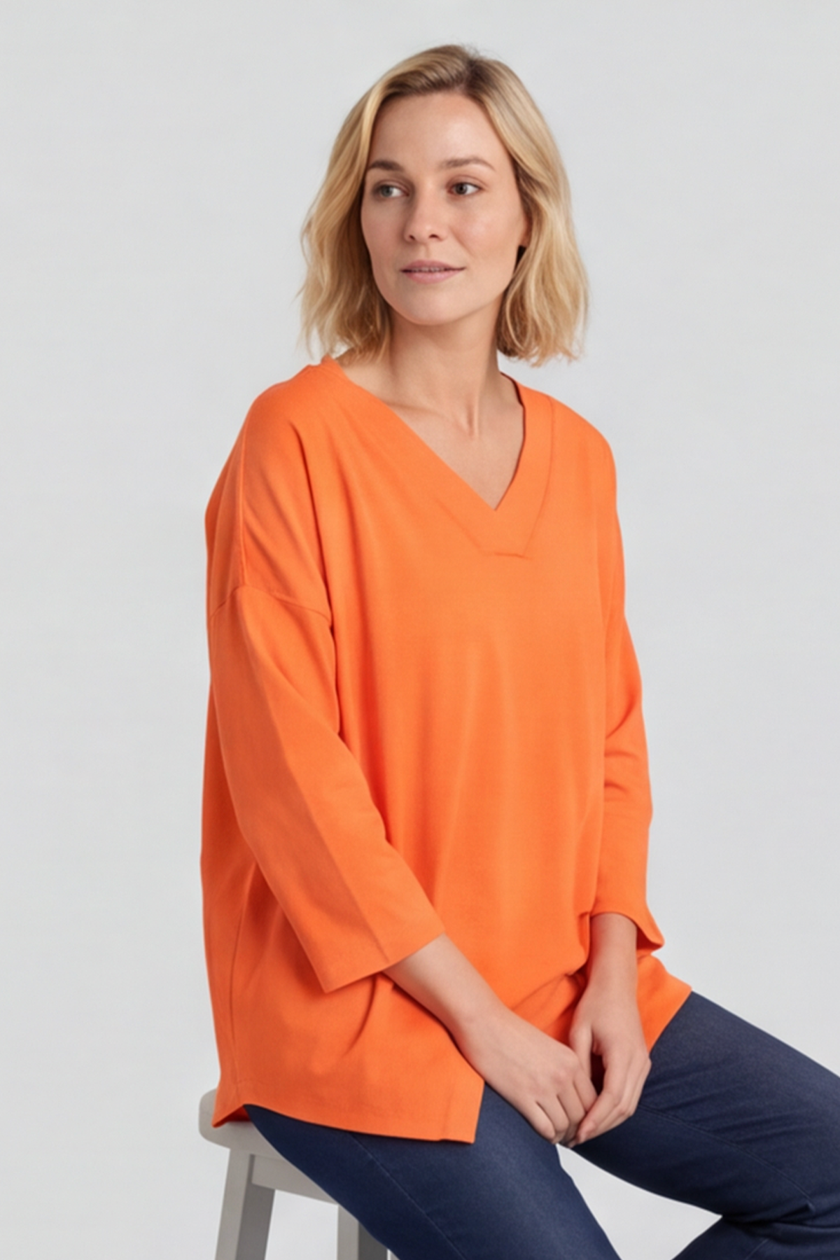 Trecia V-Neck Cotton Top Orange