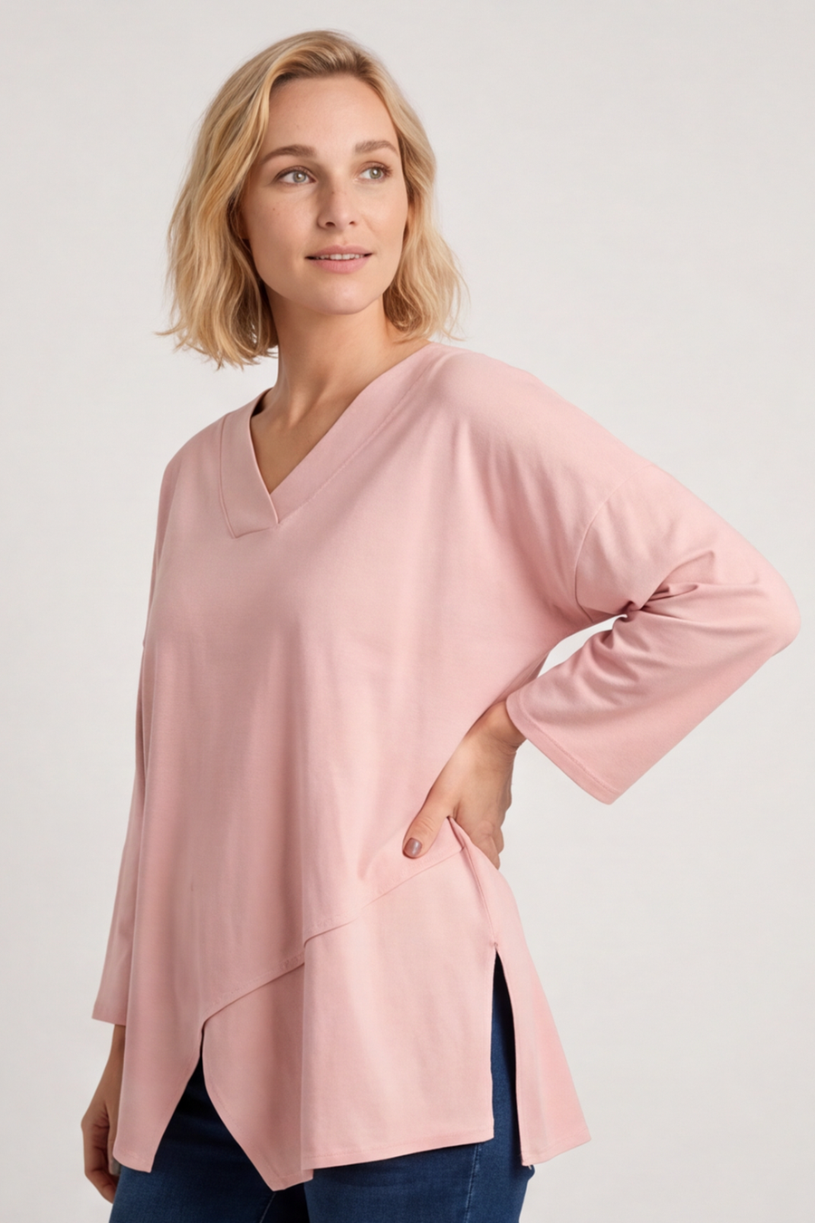Trecia V-Neck Cotton Top Pink