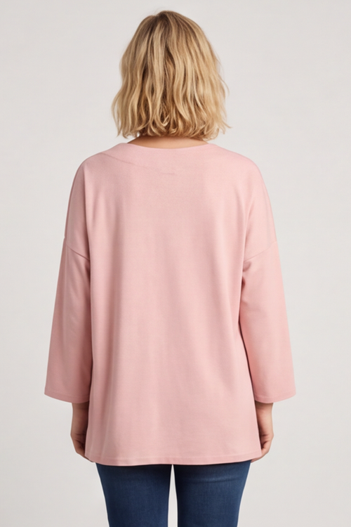 Trecia V-Neck Cotton Top Pink - Image 3