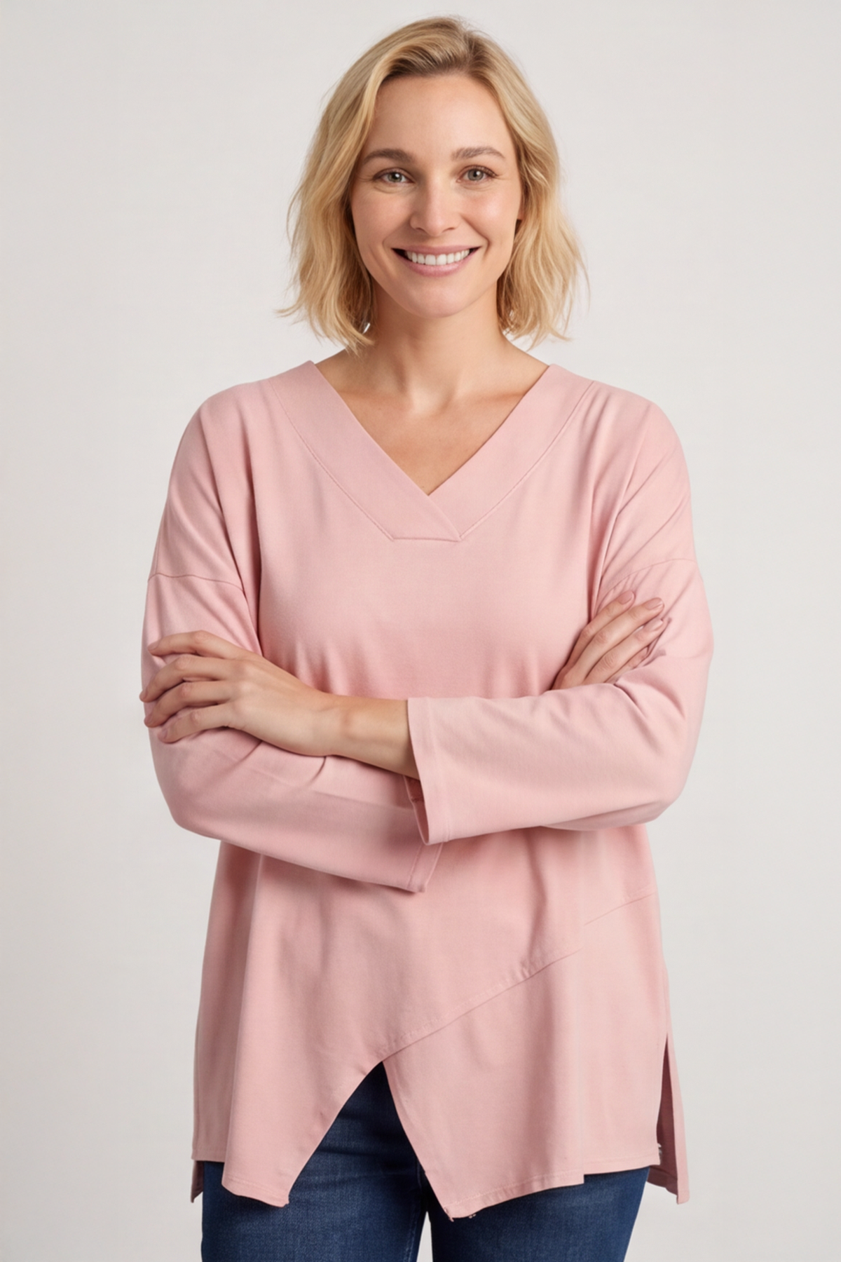 Trecia V-Neck Cotton Top Pink