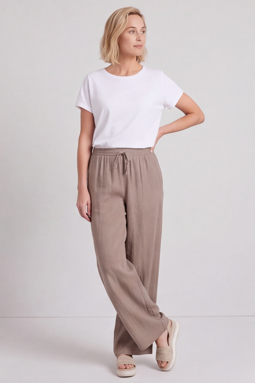 Elena Linen Mocha Trousers - Image 4