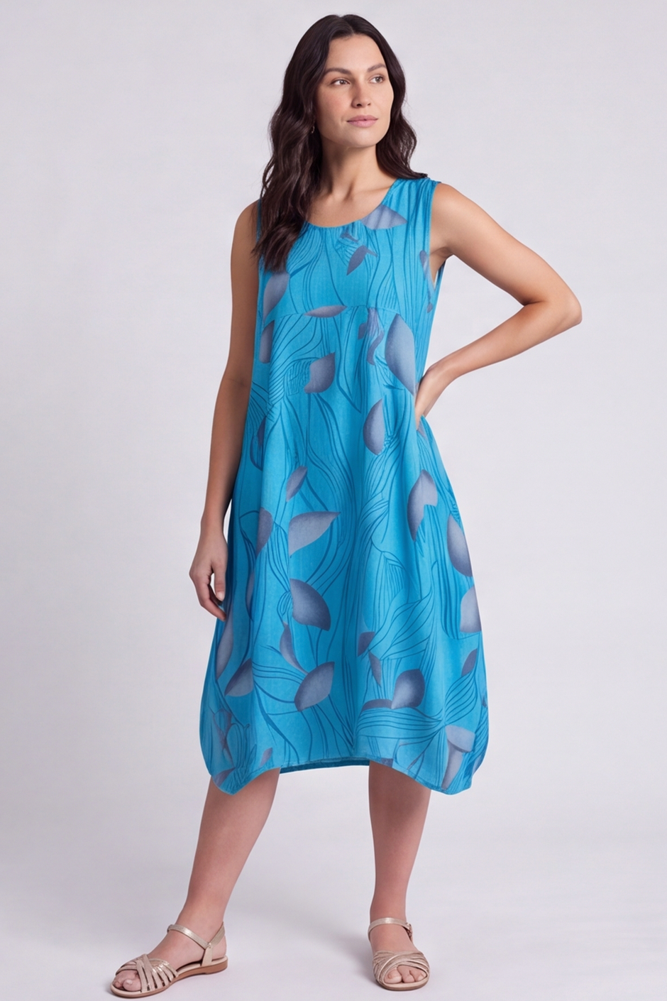 Carrie Sleeveless Print Cotton Dress Kingfisher