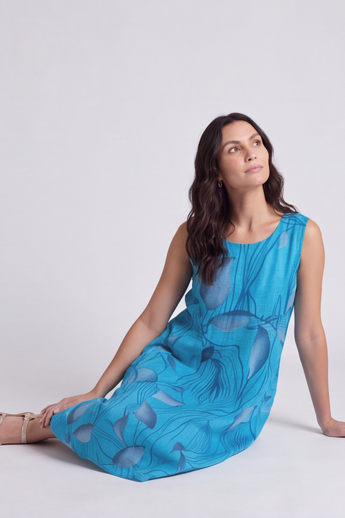 Carrie Sleeveless Print Cotton Dress Kingfisher - Image 4
