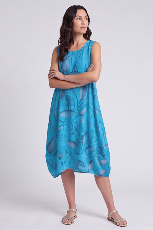 Carrie Sleeveless Print Cotton Dress Kingfisher - Image 2