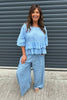 Corzano Animal Print Denim Palazzo Pants Light Denim