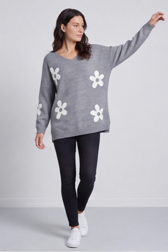 Valerie Flower Knitted Jumper Mid Grey