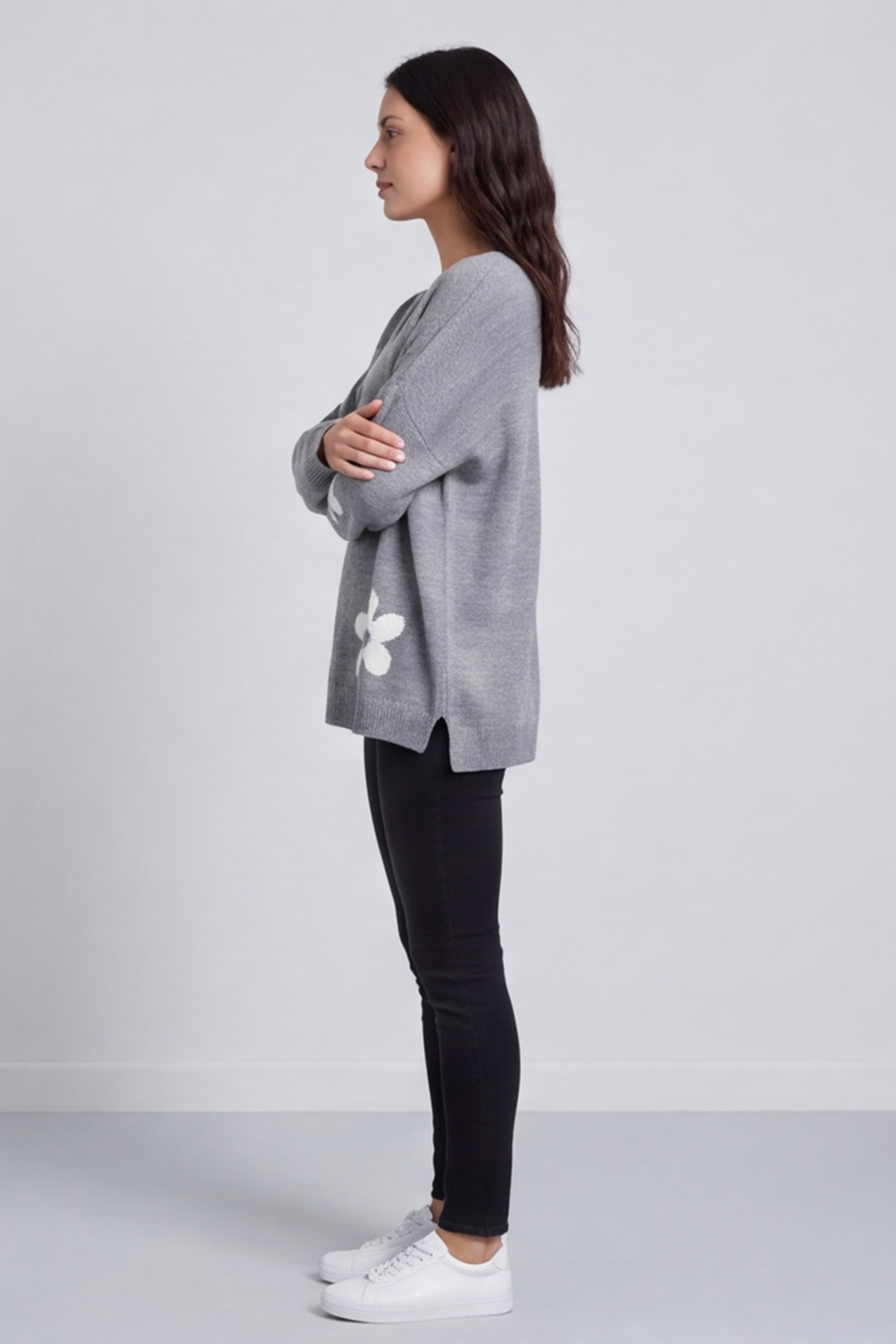 Valerie Flower Knitted Jumper Mid Grey