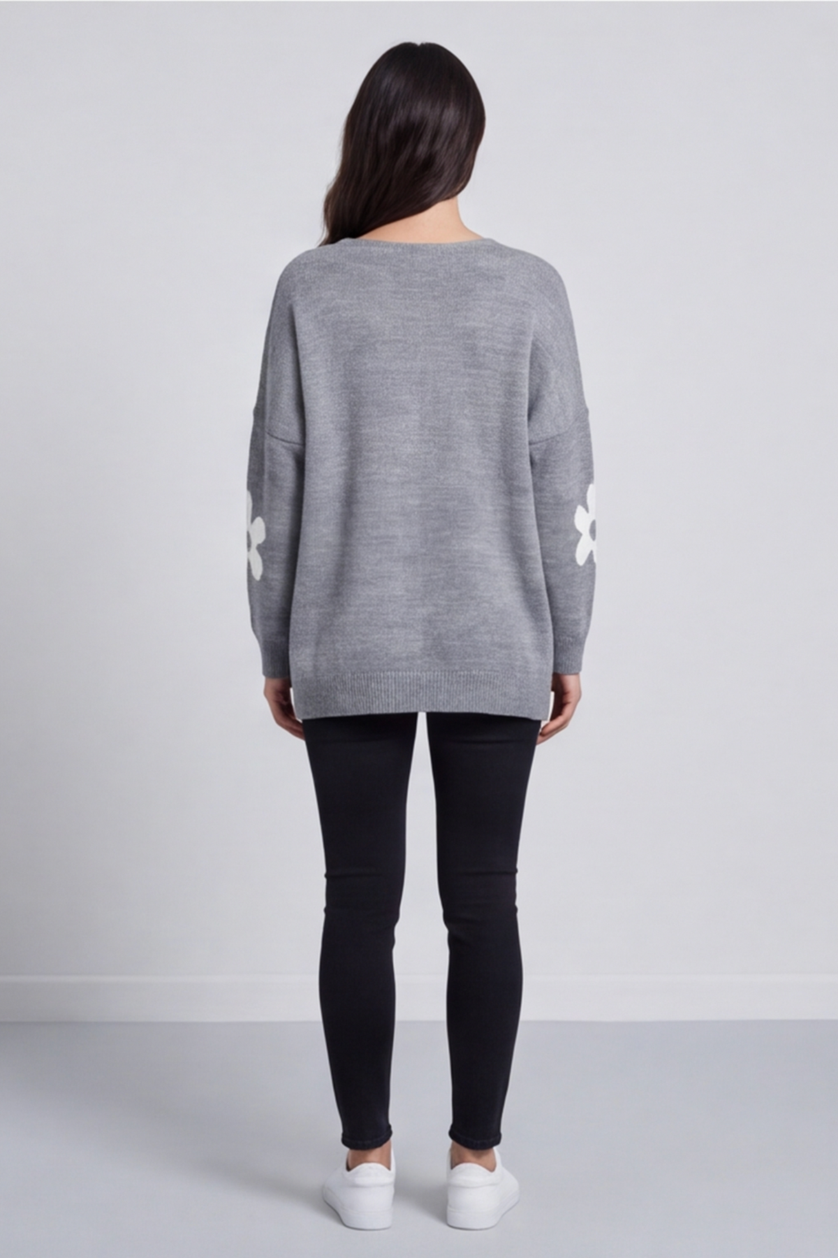 Valerie Flower Knitted Jumper Mid Grey