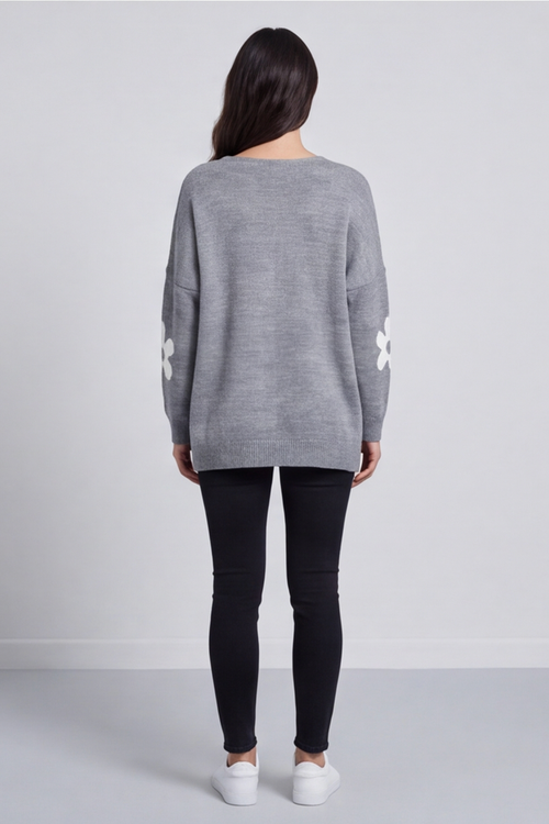 Valerie Flower Knitted Jumper Mid Grey - Image 5