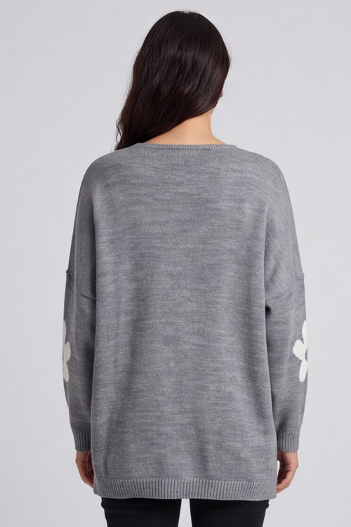 Valerie Flower Knitted Jumper Mid Grey - Image 9