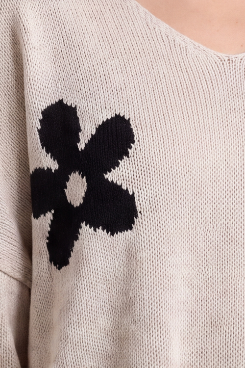 Valerie Flower Knitted Jumper Stone - Image 5