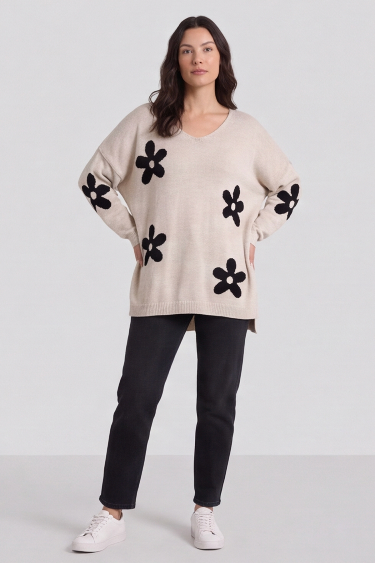Valerie Flower Knitted Jumper Stone