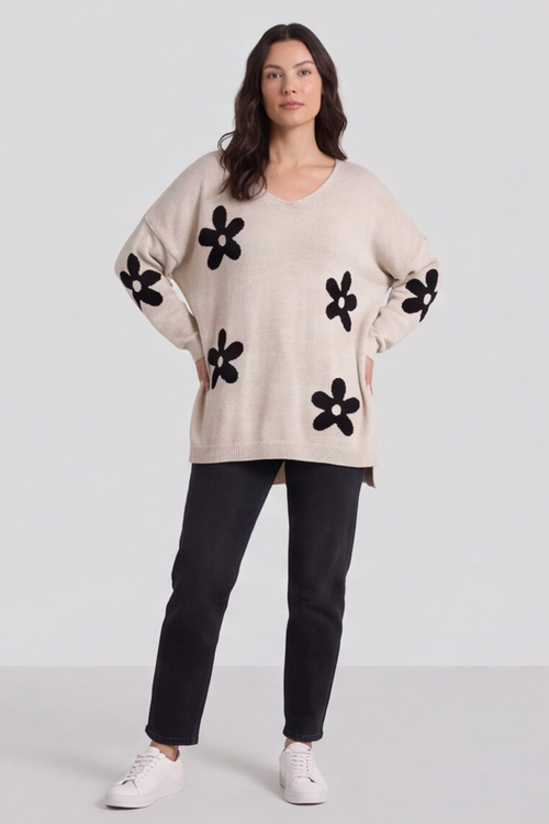 Valerie Flower Knitted Jumper Stone - Image 6
