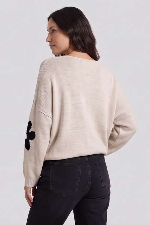Valerie Flower Knitted Jumper Stone - Image 2