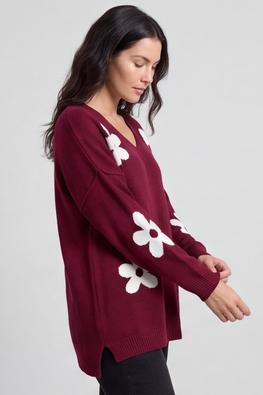 Valerie Flower Knitted Jumper Wine