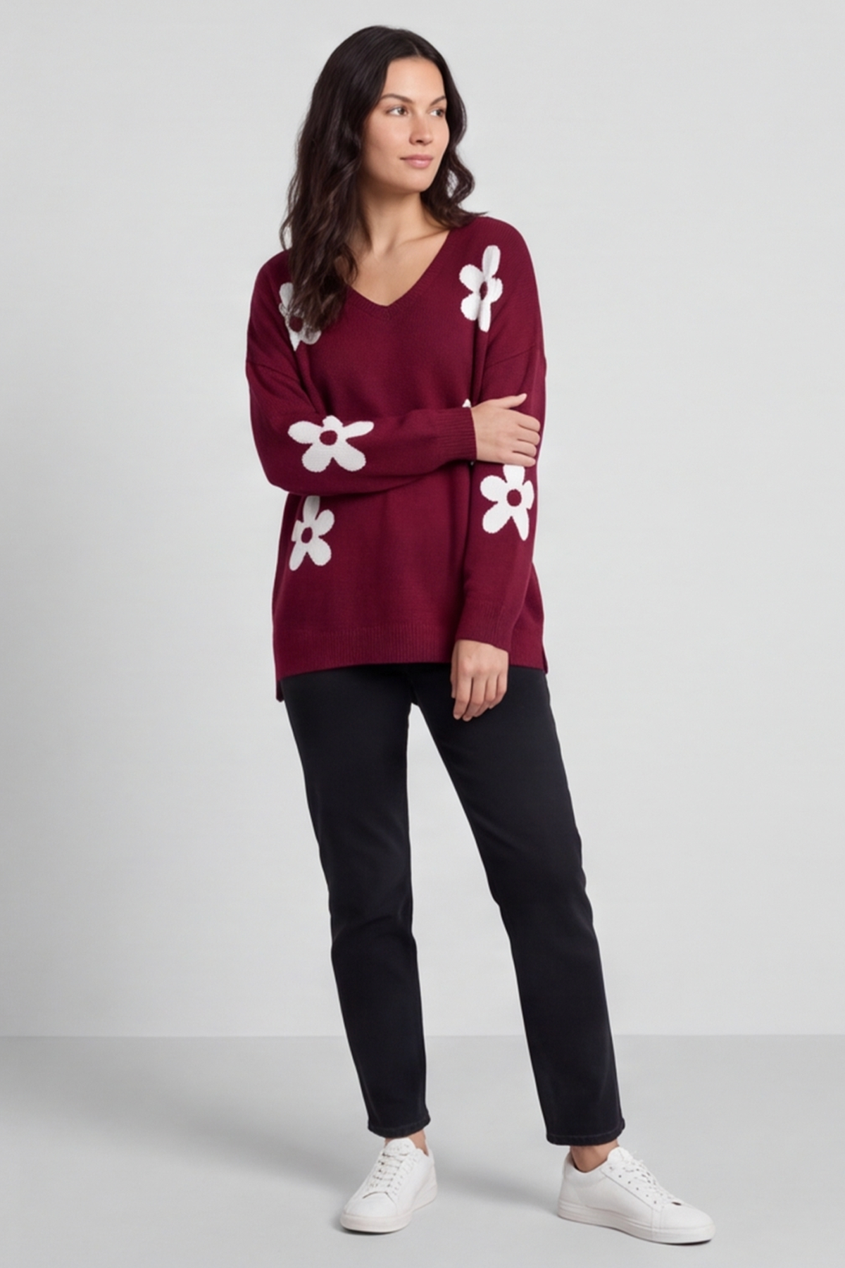 Valerie Flower Knitted Jumper Wine