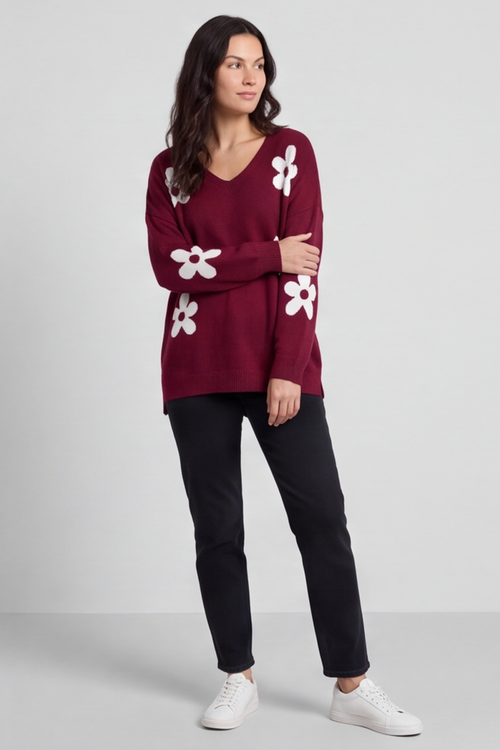 Valerie Flower Knitted Jumper Wine - Image 4