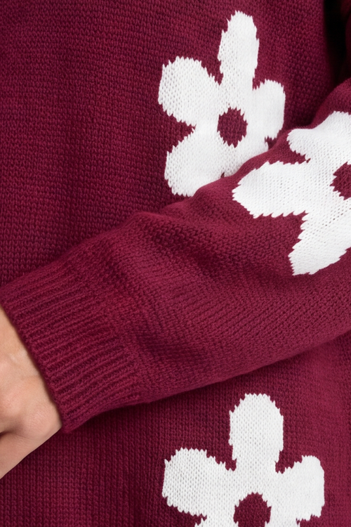 Valerie Flower Knitted Jumper Wine - Image 5