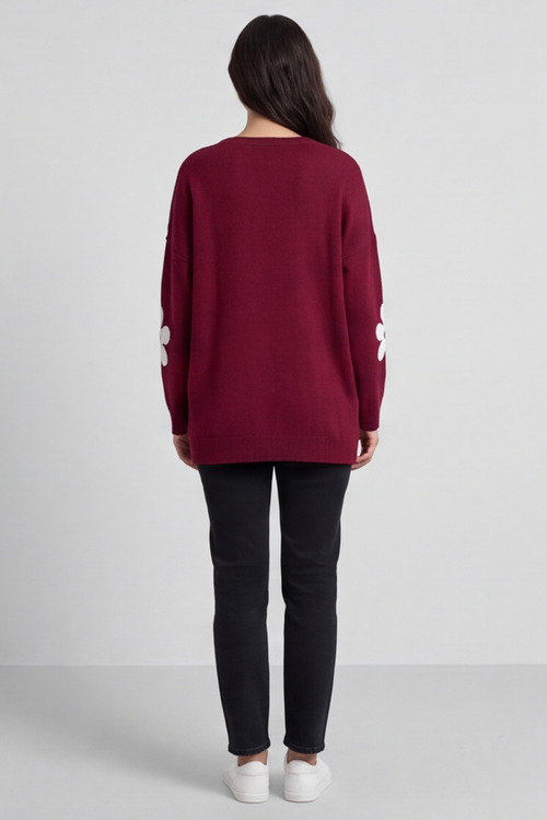 Valerie Flower Knitted Jumper Wine - Image 6