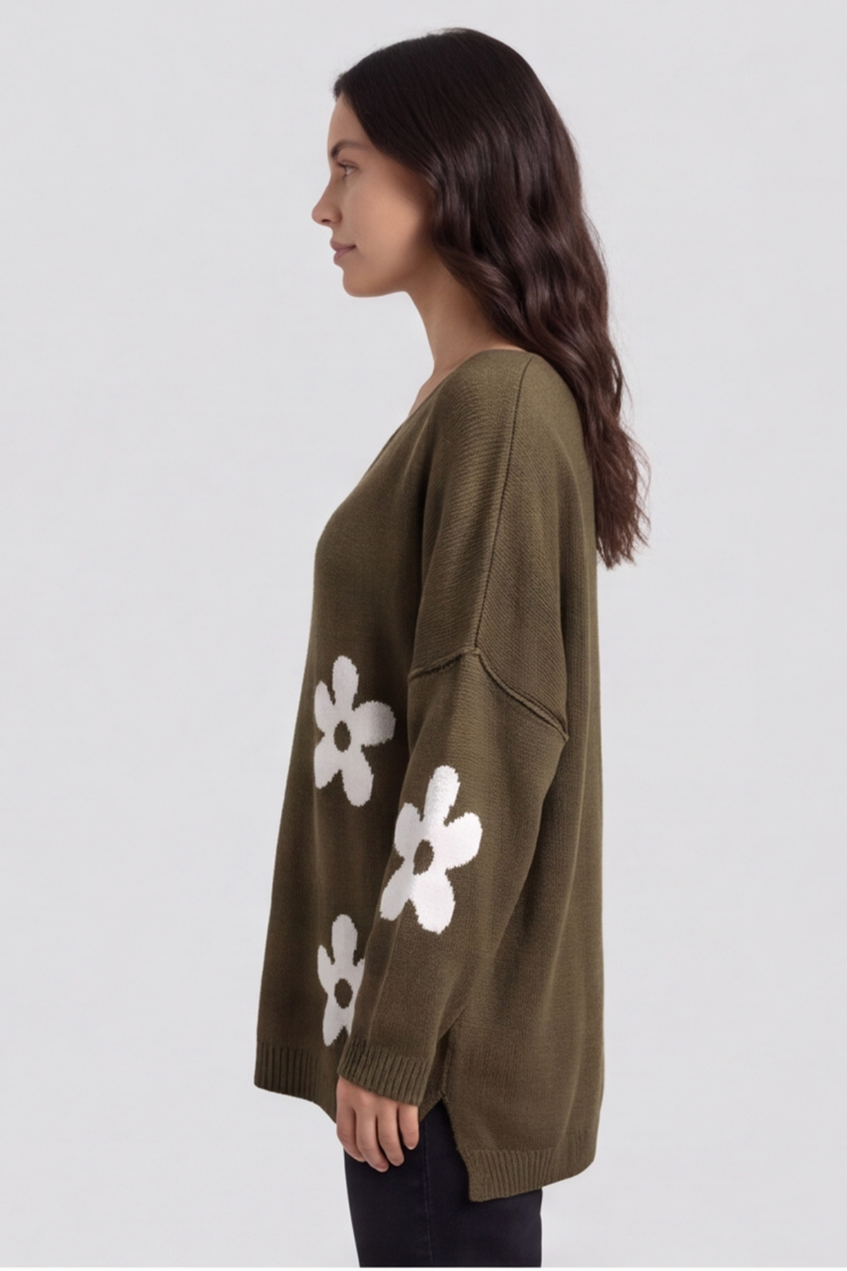Valerie Flower Knitted Jumper Khaki