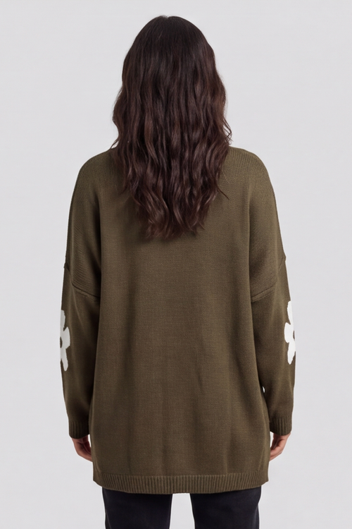 Valerie Flower Knitted Jumper Khaki - Image 4