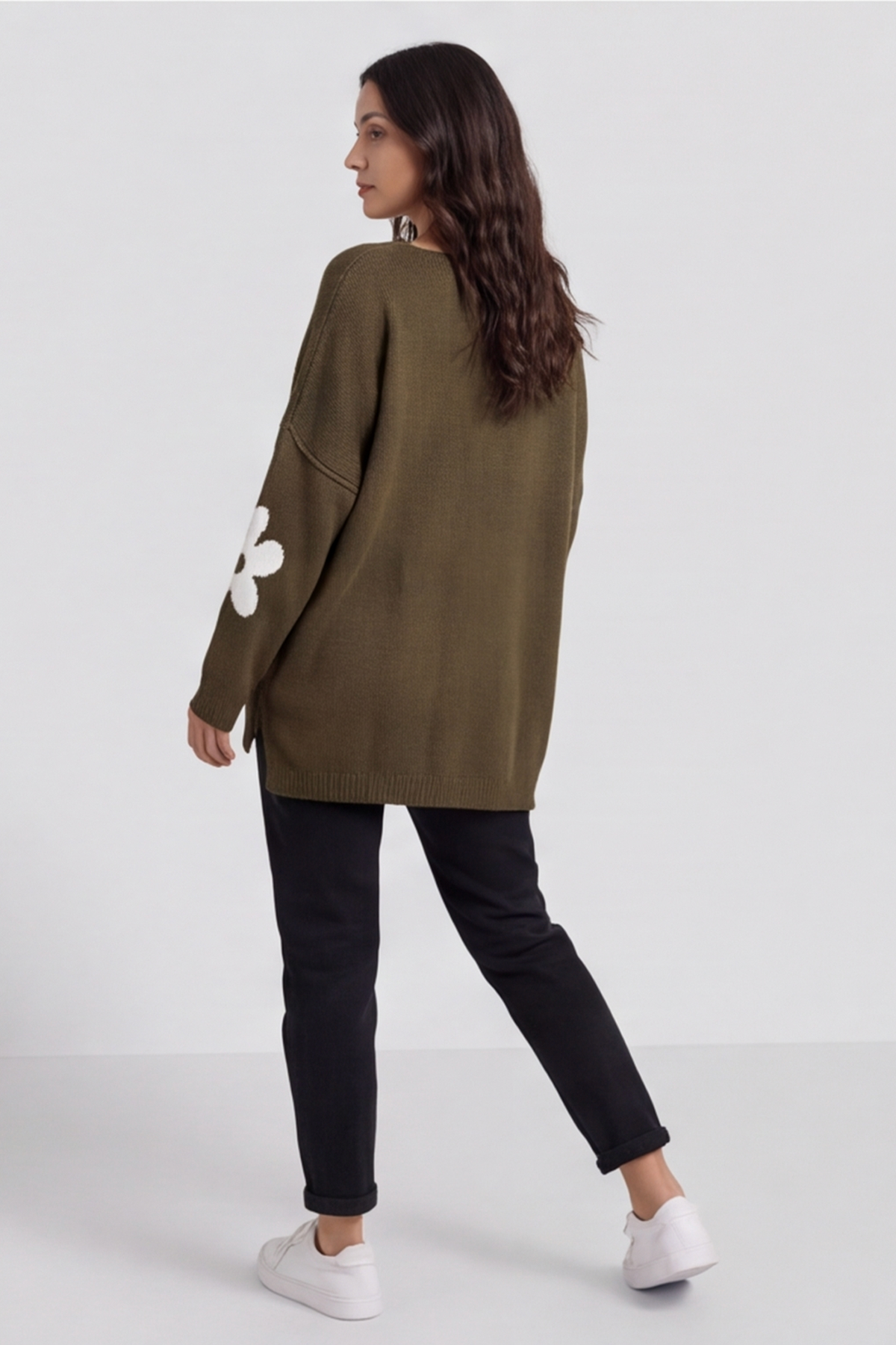 Valerie Flower Knitted Jumper Khaki