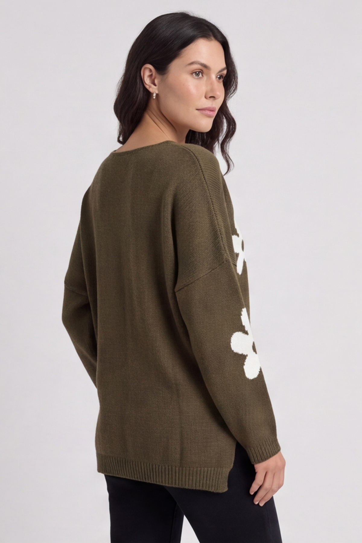 Valerie Flower Knitted Jumper Khaki