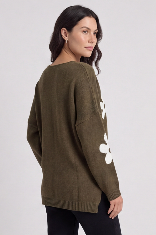 Valerie Flower Knitted Jumper Khaki - Image 2