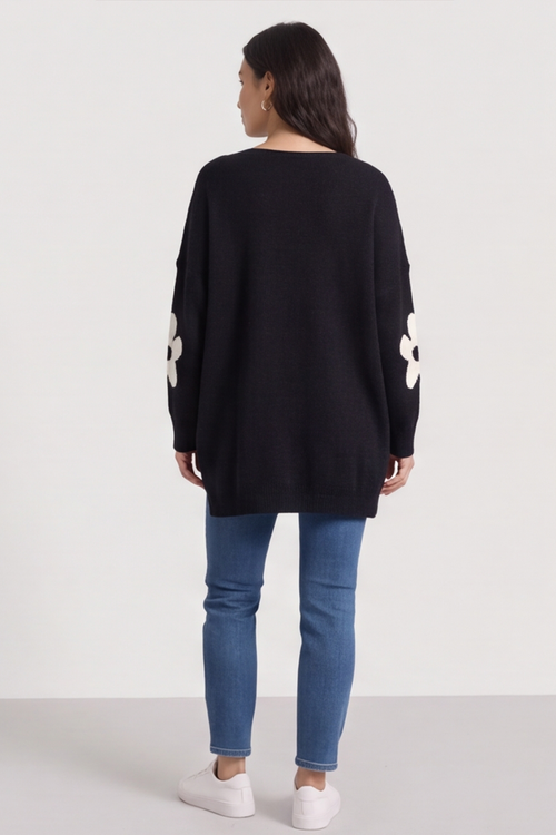 Valerie Flower Knitted Jumper Black - Image 4