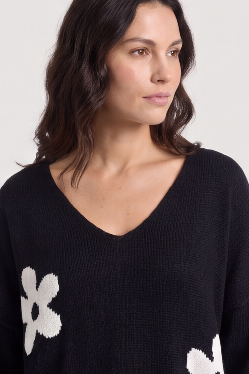 Valerie Flower Knitted Jumper Black - Image 2