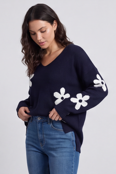 Valerie Flower Knitted Jumper Navy