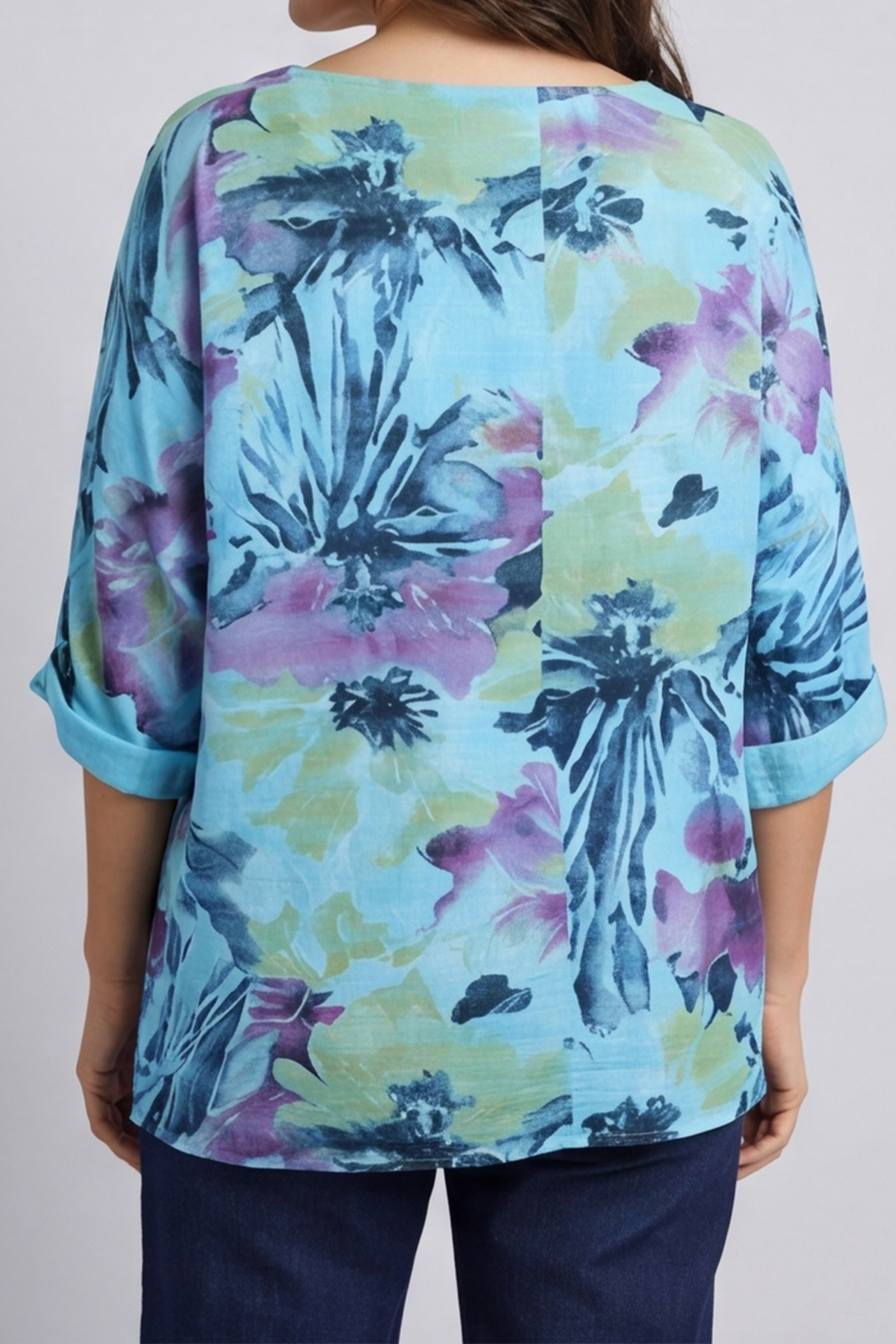 Vicki Floral Print Cotton Top Aqua