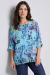 Vicki Floral Print Cotton Top Aqua