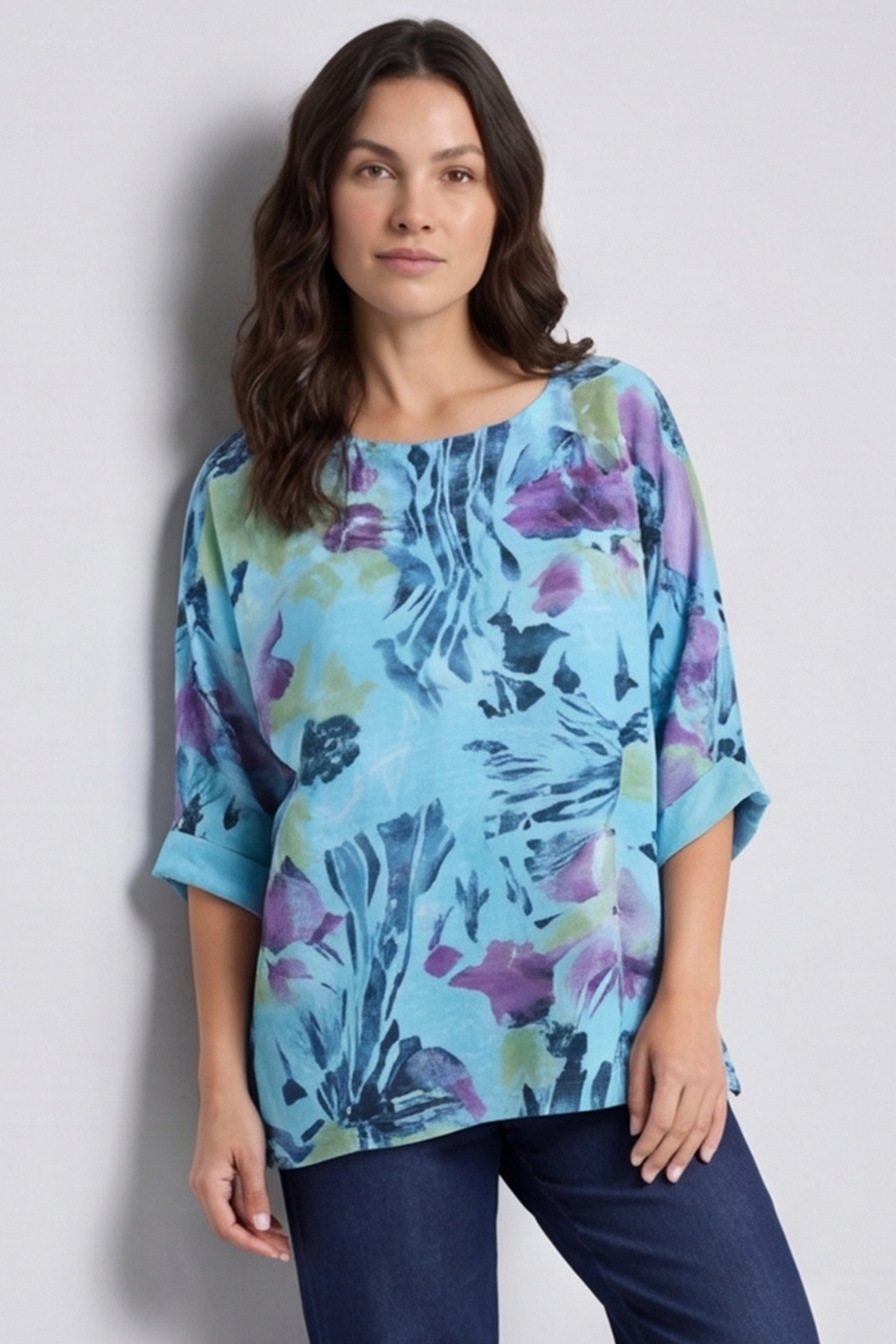 Vicki Floral Print Cotton Top Aqua