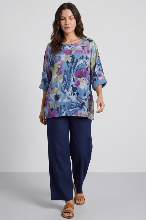 Vicki Floral Print Cotton Top Blue - Image 2