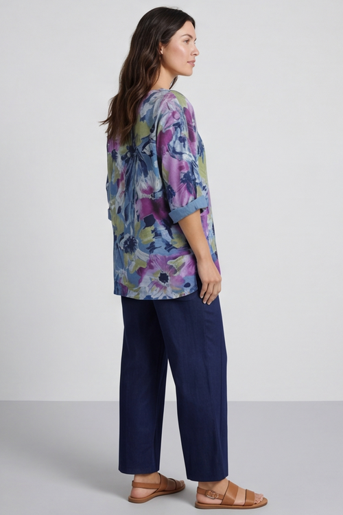 Vicki Floral Print Cotton Top Blue - Image 4