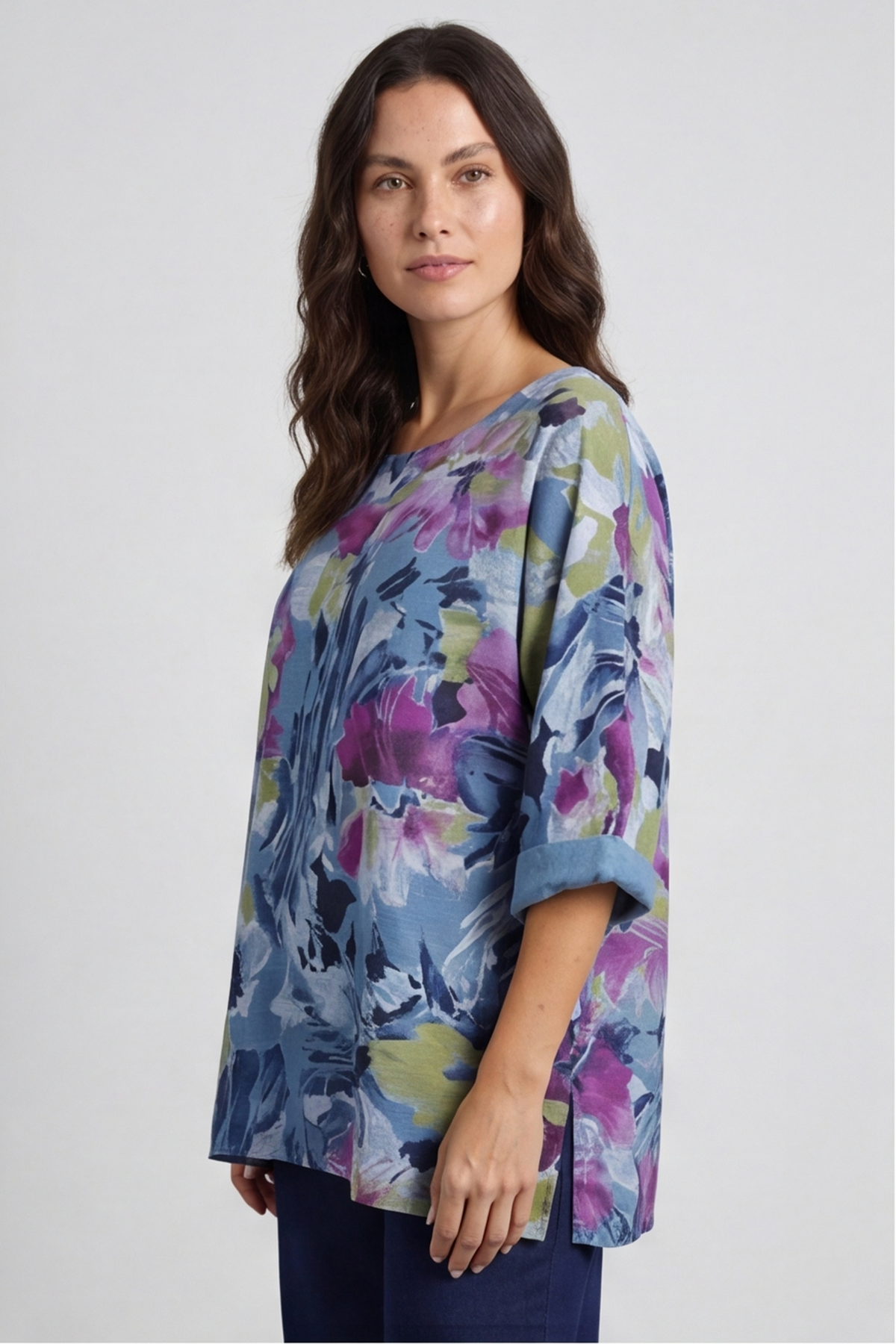 Vicki Floral Print Cotton Top Blue