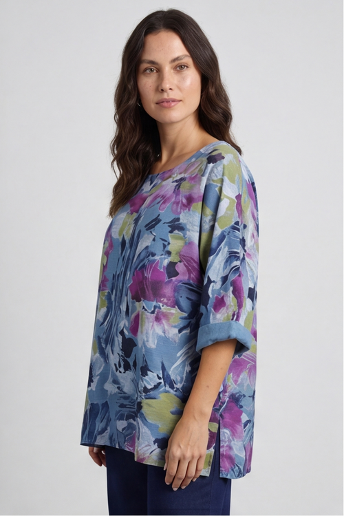 Vicki Floral Print Cotton Top Blue - Image 6