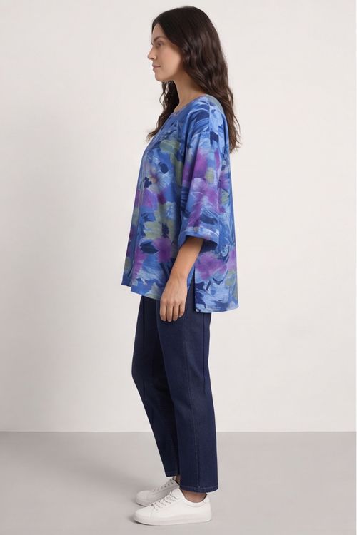 Vicki Floral Print Cotton Top Cobalt - Image 3