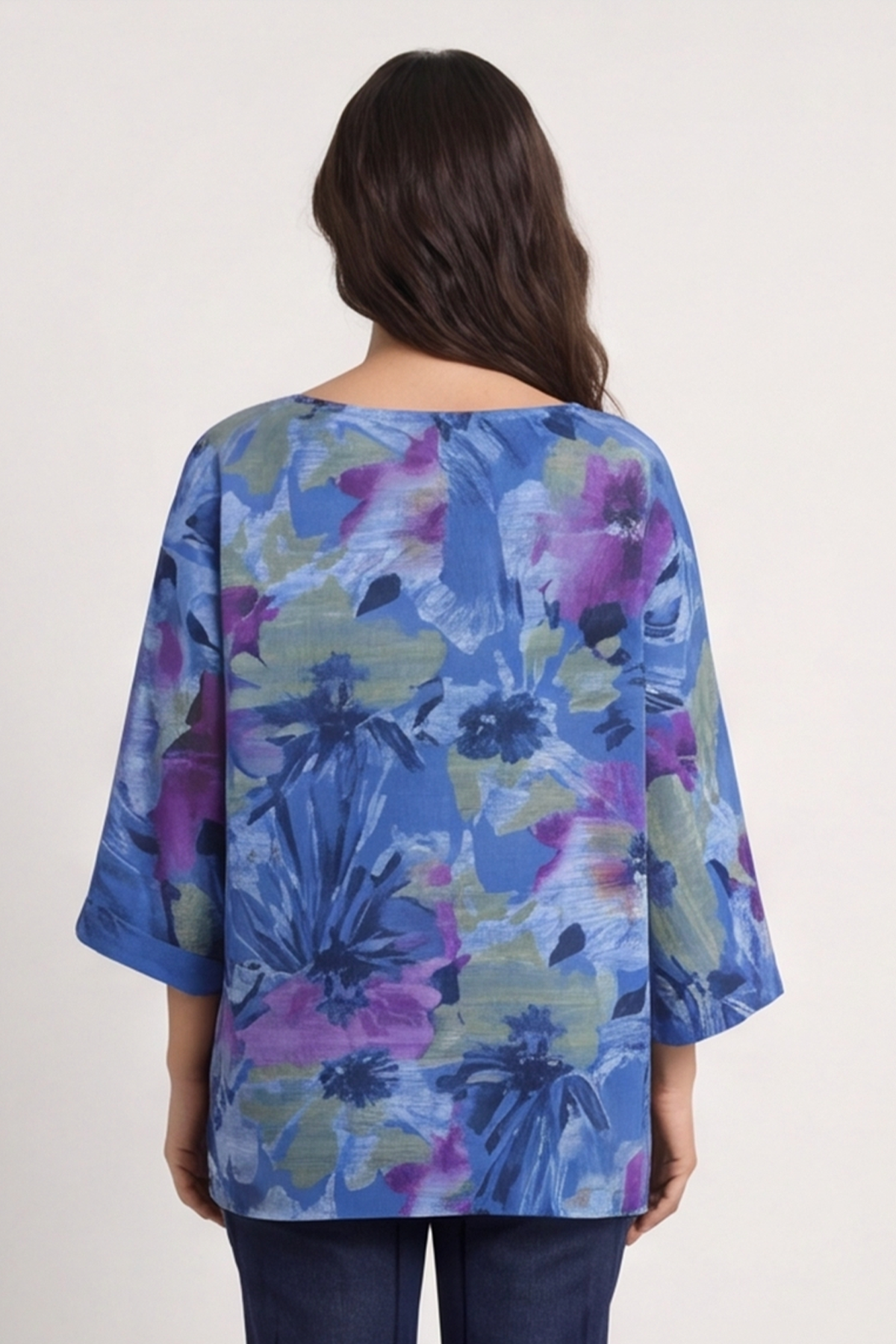 Vicki Floral Print Cotton Top Cobalt