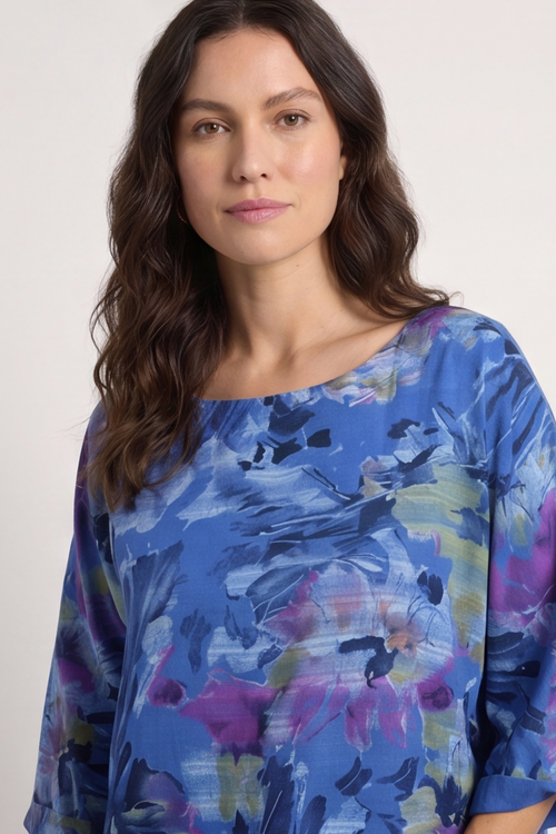 Vicki Floral Print Cotton Top Cobalt - Image 1