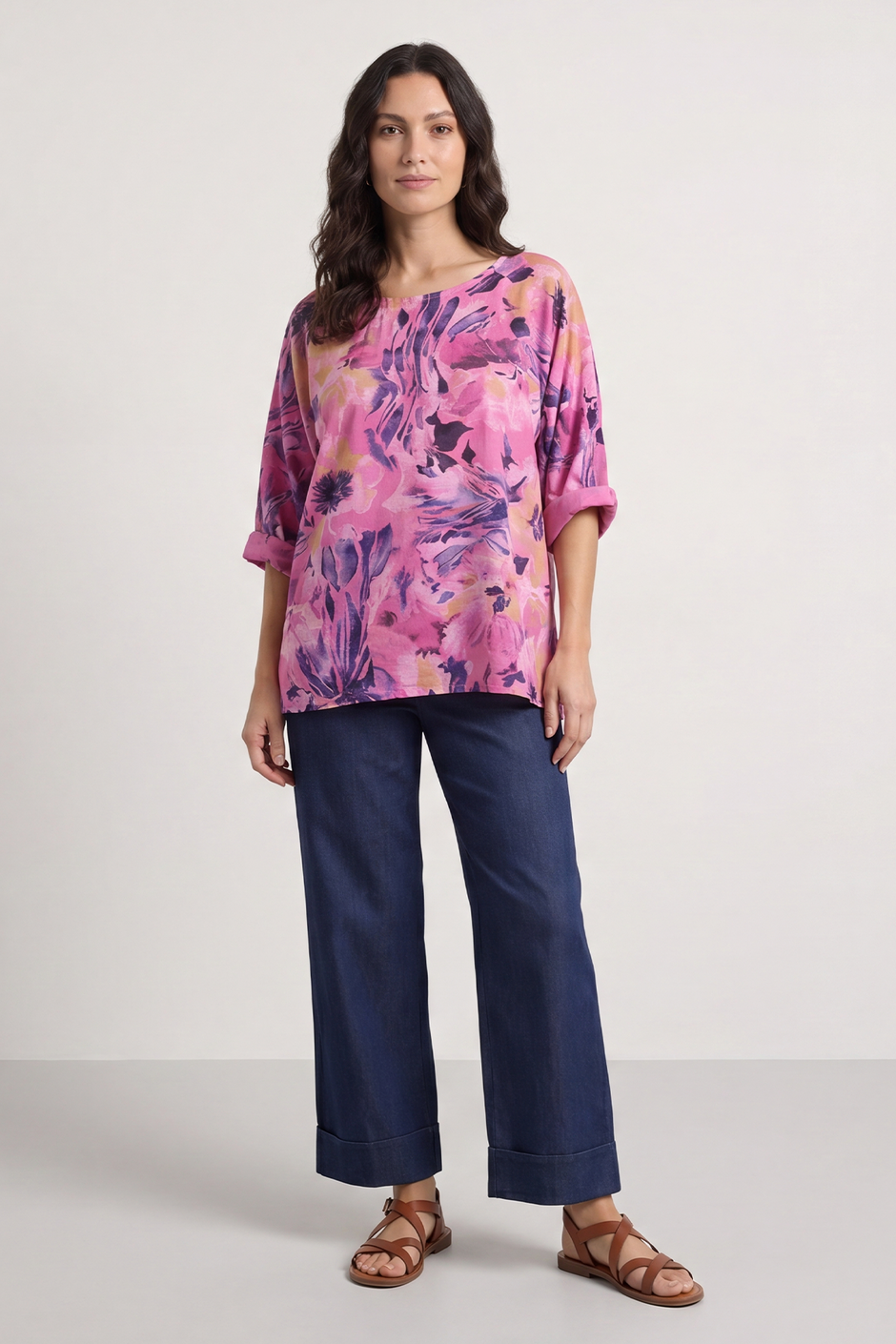 Vicki Floral Print Cotton Top Fuchsia